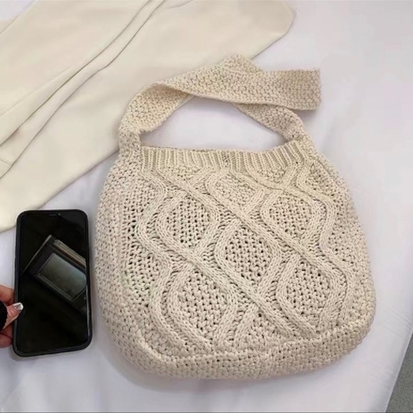 Off White Crochet Knit Handbag Shoulder Bag Crossbody Purse Nwt - Picture 8 of 8